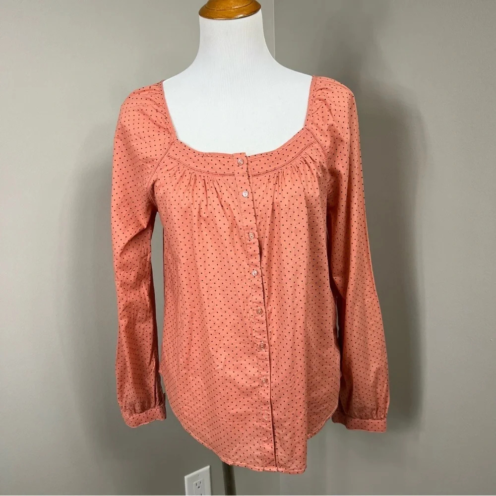 Levi's polka dot long sleeve button down peasant style blouse Sz M